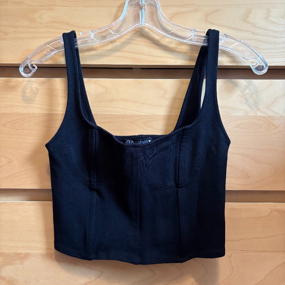 NWOT ZARA BLACK CORSET TOP, SIZE: S